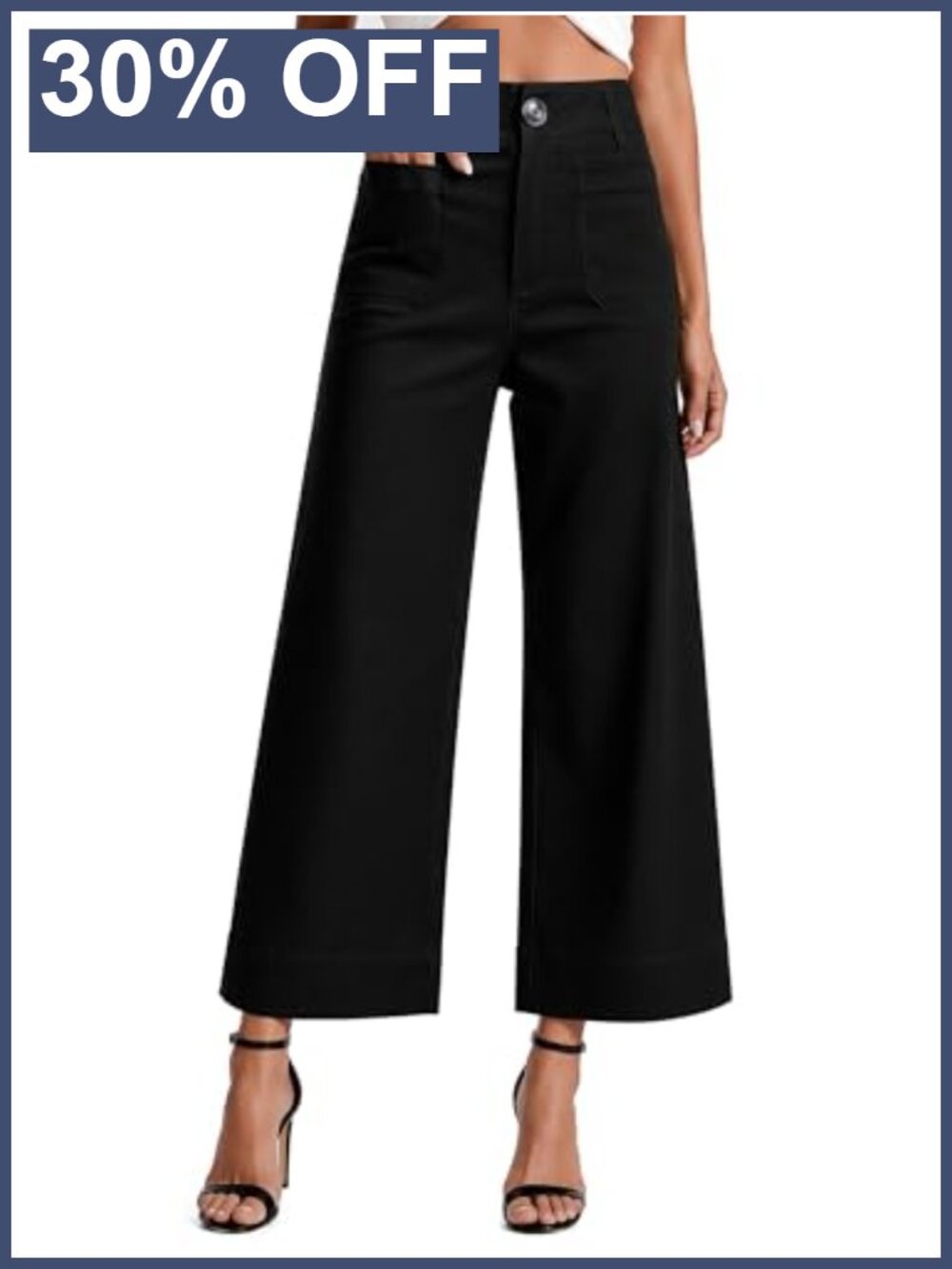 High Waisted Wide Leg Cropped Pants Stretch Business Casual with Pockets